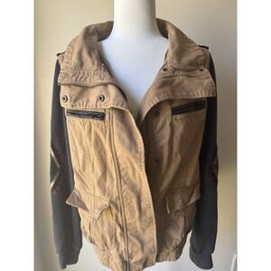 La Hearts Khaki&Gray Embroidered Aztec Long Sleeve Safari Womens Jacket Size  M